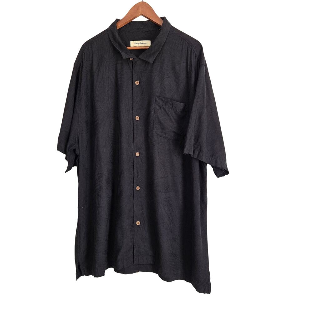 Tommy Bahama 3XL Black Silk Palm Leaf Jacquard Camp Hawaiian Shirt Resortwear